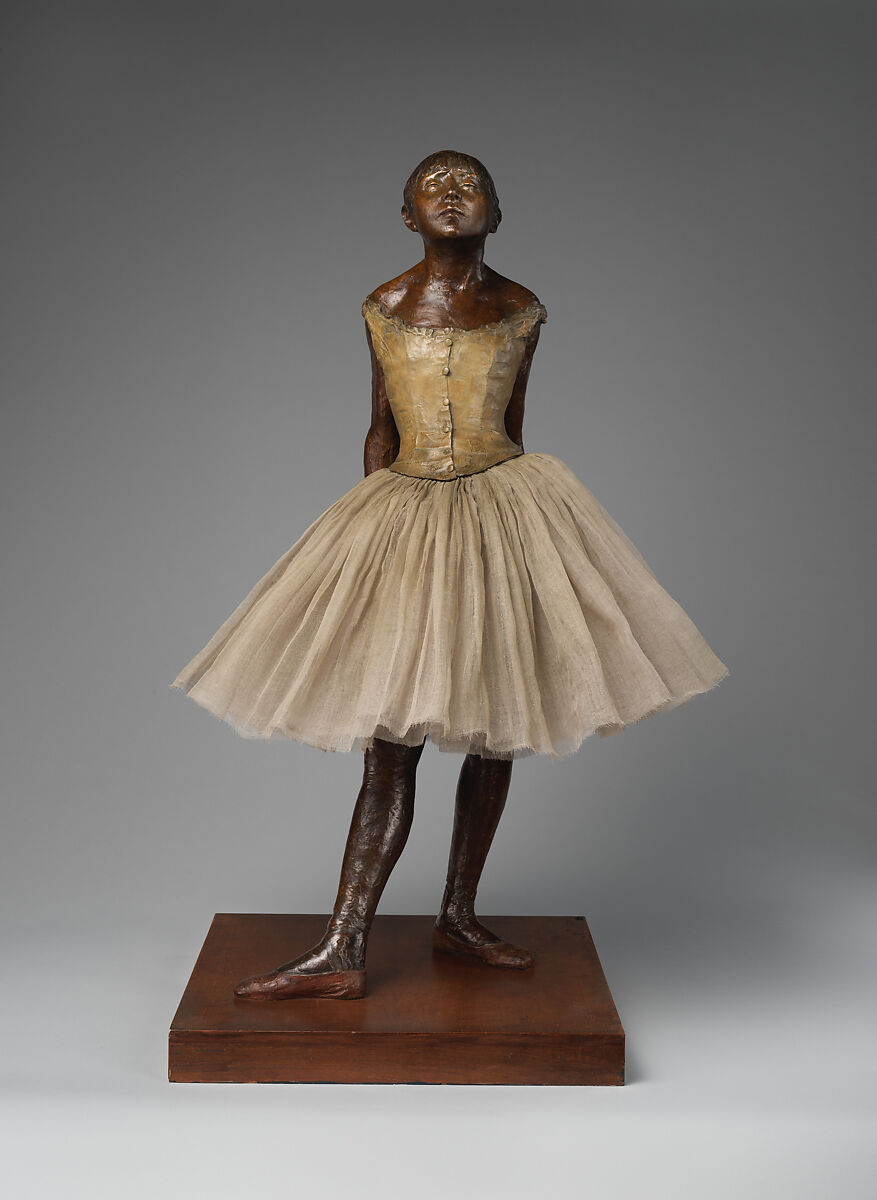 The Little Fourteen-Year-Old Dancer, Edgar Degas French, Partially tinted bronze, cotton tarlatan, silk satin, and wood, French, Paris